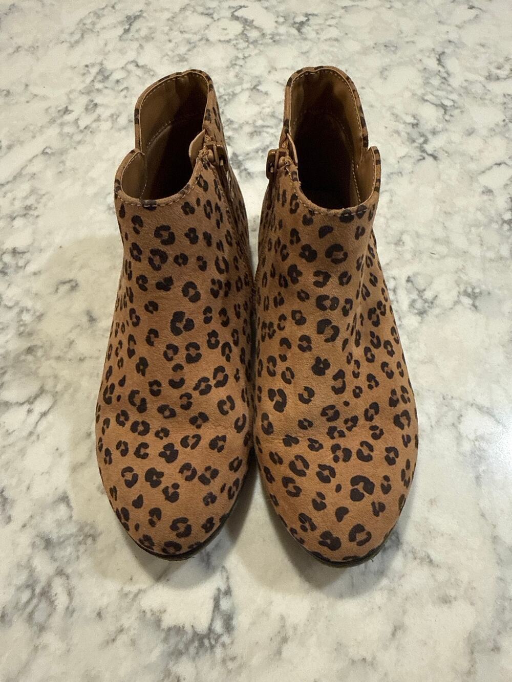 Cat & Jack Girls Leopard Print Ankle Boots Brown Black Size 13 Side Zip